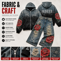 Ensemble sweat à capuche zippé et jean baggy IKDEER surdimensionné pour homme avec broderie appliquée personnalisée et strass