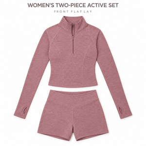 Completo Sportivo da Donna Personalizzato con Mezza Zip <span class=keywords><strong>e</strong></span> Colletto alla Coreana, Pantaloncini a Vita Alta per Yoga - Product Image 3