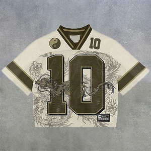 Camiseta de malla Retro con logotipo personalizado de Tontons, Camiseta deportiva recortada de gran tamaño con cuello en V para hombres, ropa de calle transpirable cómoda y ajustada - Product Image 5