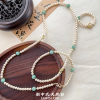 Nouveaux Colliers Pendentifs Délicats de Style Chinois en Perles d'Imitation, Agate Verte Naturelle et Fermoir Doré, Idéaux pour les Tenues Décontractées