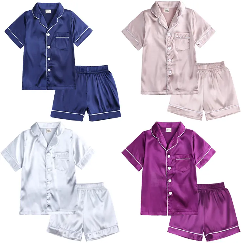 Pijama abotonado de manga corta de verano, Conjunto de pijama suave para niños y niñas