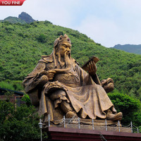 YOUFINE Sculpture Géante Guan Gong en Bronze Rougeâtre Antique, Dieu des Arts Martiaux Chinois avec Lame de Dragon Vert, Statue pour l'Équipement Culturel Urbain