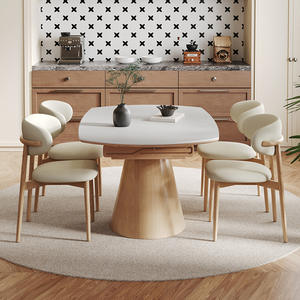 Mesa de comedor redonda extensible y plegable de madera maciza nórdica para comedor - Product Image 1