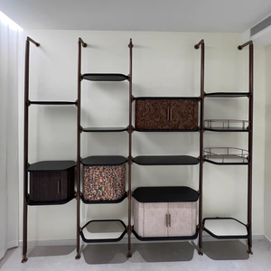 Baxter وحدة خزانة كتب مفتوحة معدنية ذهبية عتيقة تصميم راقي متعدد الأغراض تخزين مقسم عرض رف مثبت على الحائط - Product Image 6