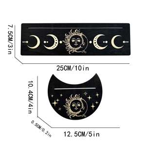 Novedad de Fábrica: Soporte de Madera Negra para Cartas de Tarot, Decoración del Hogar, Tallado en Madera de Tilo, Diseño de Luna, Sol y Estrellas - Product Image 2