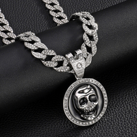 Collier Crâne Homme Hip Hop en Argent et Or, Sertie de Diamants CZ Scintillants