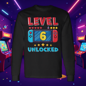 T-shirt à manches longues pour garçon gamer, 6e anniversaire, design niveau 6 débloqué - Product Image 3