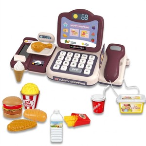 Ensemble de jeu pour restaurant de restauration rapide pour <span class=keywords><strong>enfants</strong></span> : mini-<span class=keywords><strong>caisse</strong></span> <span class=keywords><strong>enregistreuse</strong></span> avec jouets en forme de hamburger, frites, poulet et crème glacée - Product Image 1