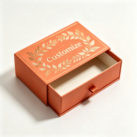 Boîte à tiroir de luxe personnalisée avec logo, motif couronne de feuilles en feuille d'or oranger terre cuite, avec ruban de tirage, pour bijoux et cadeaux, vente en gros
