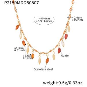 18K Vergoldete Edelstahl Damen Bunte Evil-Eye Achat Anhänger-Halsketten mit Verstellbarer Kette Modeschmuck - Product Image 3