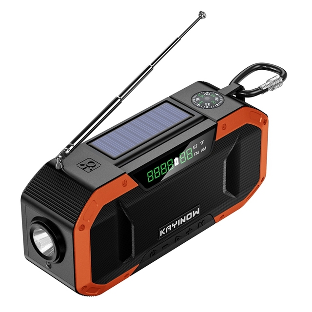Solar Charging Emergency Radio NOAA Weather Alerts Multi-Speaker IPX5 Waterproof Hand Crank SOS Flashlight LED Night Light Power