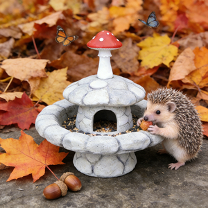 Figurine décorative en résine peinte à la main, mangeoire pour oiseaux en forme de champignon avec dessus rouge, pour une ambiance de <span class=keywords><strong>conte</strong></span> de fées, double usage - Product Image 3