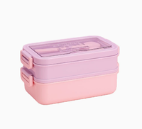 Neue Zweistöckige Edelstahl-Thermo-Lunchbox Bento-Box mit Besteck Große Kapazität Versiegelter Deckel Wärmeerhaltend Stapelbare Behälter