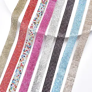 6 Rows 2mm Bling Glass Rhinestone Banding Belt Pants Edge Hoodie Decoration Dense Crystal Iron on Dress Bra Applique Tape Trim