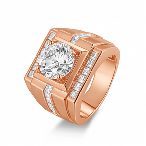 Мужское кольцо GRA Moissanite из стерлингового серебра 925 пробы с квадратной оправой и круглым камнем, инкрустированное, широкое, в стиле хип-хоп, ювелирные изделия на заказ ODM - Product Image 4