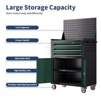 Chariot à outils à trois tiroirs, double porte, étagère réglable, panneau perforé, verrouillable, OEM ODM, armoire mobile roulante en métal pour garage et atelier