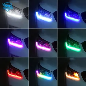 ไฟ RGB หลากสีสำหรับวิ่งกลางวันแถบไฟหน้า LED อุปกรณ์เสริมสำหรับรถยนต์แถบไฟ LED ไล่สีแบบมีความยืดหยุ่น RGB DRL