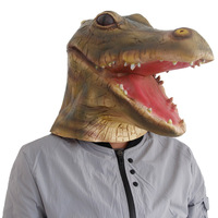 Masque de tête de crocodile en latex kaki, texture réaliste écailleuse, bouche ouverte, dents pointues, doux et confortable, pour Halloween, cosplay, fête