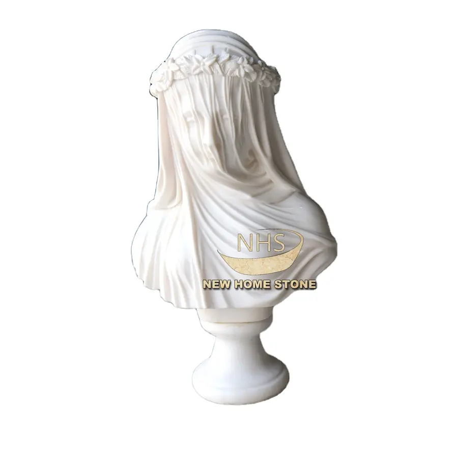 Natuursteen Sculptuur Handsnijwerk Wit Marmer Raffaelle Monti Gesluierd Vestaal Maagdelijk Standbeeld