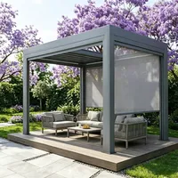Gazebo extérieur motorisé rétractable en alliage d'aluminium avec toit à lames, résistant aux UV, structure robuste avec revêtement en poudre pour la détente en extérieur