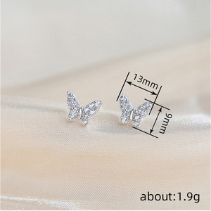 Boucles d'oreilles papillon en or blanc E3734 avec micro-inserts de diamants ronds pour femme, bijoux de mode, cadeau - Product Image 6