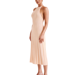 Summer Casual Solid Color Pleated Knit Lady Skirt Europe America Sexy Hottie Backless Halter Knit <strong>Dress</strong>