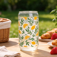 Gobelet en verre transparent de qualité alimentaire avec motif de citron, gobelet à boisson en verre réutilisable pour jus, thé et boissons