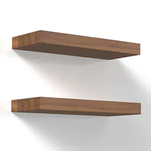 Estante de pared flotante MDF I Shape Rustic Brown Display Storage Estantería montada en la pared Estantes flotantes de madera