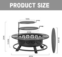 Verdeluxe Brasero de jardin moderne peint de 42 pouces avec 2 grilles, 3-en-1, en métal, avec couvercle de table, pour brûler du bois, pour jardin et terrasse