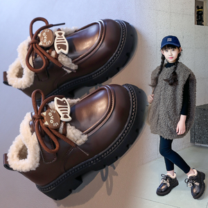 Scarpe per bambini da <span class=keywords><strong>bambina</strong></span> in cotone scarpe Casual in pelle invernale principessa foderate in pile in stile Lefu britannico scarpe calde per bambine - Product Image 2