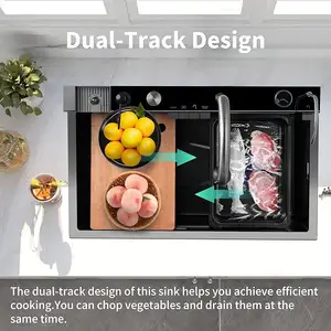 Lavello da cucina a cascata digitale con Set intero accessori SUS304 acciaio inossidabile resistente multifunzione singola grande ciotola