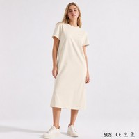Robe midi décontractée en coton doux lavé pour femme, col rond, style néerlandais moderne minimaliste, chic d'Amsterdam, personnalisable avec logo
