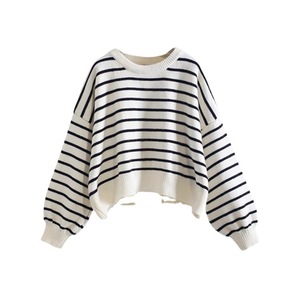 Pull rayé ample en maille pour femme, blanc, anti-boulochage, idéal printemps-automne - Product Image 5