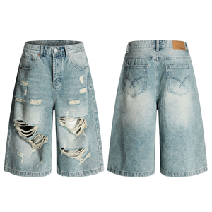 Pantalones Cortos de Mezclilla 100% Algodón con Estampado Vintage Hecho a Mano para Hombre, Transpirables, Casuales de Verano, Moda Personalizada, OEM, Venta al Por Mayor - Product Image 1