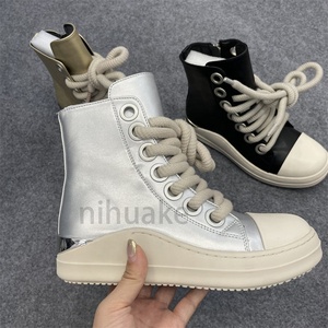 New Hot <strong>Sale</strong> Latest Casual <strong>Leather</strong> Shoes Luxury <strong>Trainers</strong> Ankle Lace up Sneaker Zip High-TOP Flats <strong>Black</strong> Ankle Boot for <strong>Women</strong> - Product Image 3