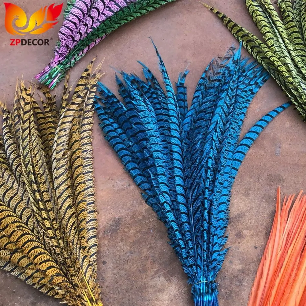 Real Shipping from ZPDECOR Dyed Long Zebra Lady Amherst Pheasant Tail Feather for Brazil Carnival Costumes