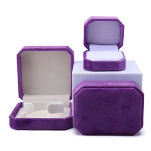 Han Hong wholesale custom octagonal shape jewelry box purple flannelette jewelry box necklace bracelet ring box