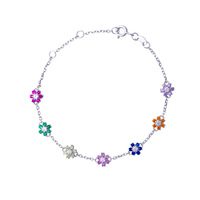 Nouveau Bracelet Unisexe en Argent Sterling S925, Style Européen et Américain, Inspiré de la Dopamine Estivale, avec Zircon Incrusté de Fleurs