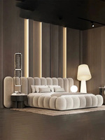 Lit double de luxe pour chambre à coucher, lit rembourré en tissu minimaliste, lit king-size, cadre de lit queen-size pour villa