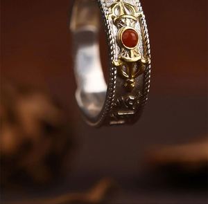 Tibetan Retro <b>Ring</b> Men and Women <b>Couple</b> <b>Ring</b> Vajra Six-Word Mantra Green Pine Demon Pestle Open <b>Ring</b> - Product Image 4