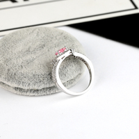 Bague en argent 925 avec zircon en forme de cœur rose pour femmes, avec halo brillant et double rangée pour les femmes élégantes, bijoux quotidiens et cadeaux