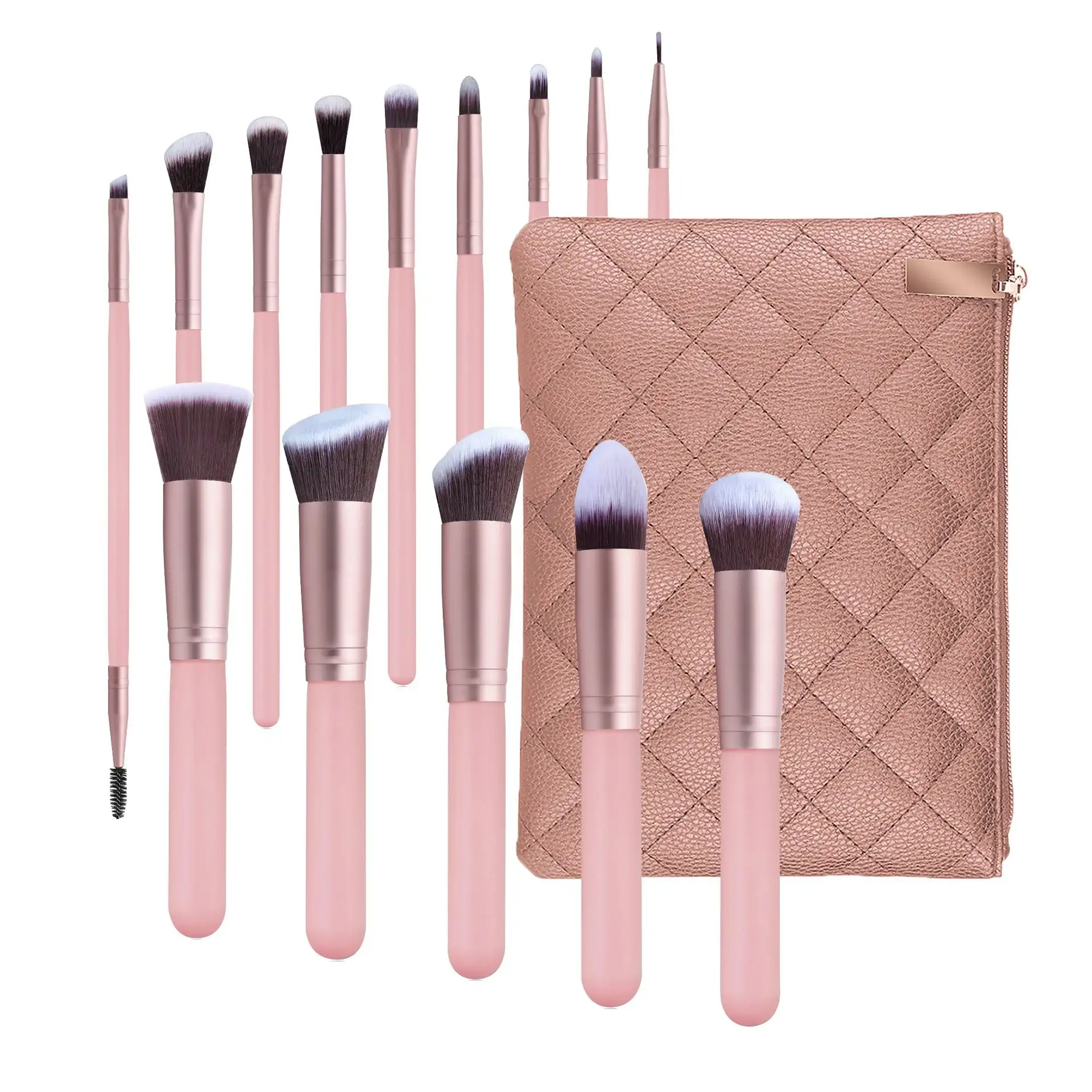 Top sale popular pink 14pcs make up brushes girls beauty tools face eye shadow foundation brush set with bag
