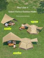 Tente beige entièrement automatique + tapis hexagonal imperméable + tapis de pique-nique, pour le camping en plein air, les voyages, 3-4 personnes, tente de protection solaire monocouche
