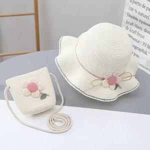 Chapeau de soleil en papyrus rayé de style coréen, sac bandoulière avec nœud papillon fleuri, mignon, respirant, pour enfants, voyage en plein air, pêche, quotidien - Product Image 4
