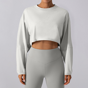 T-<span class=keywords><strong>shirt</strong></span> de base de <span class=keywords><strong>sport</strong></span> court pour femmes en gros T-<span class=keywords><strong>shirt</strong></span> pull tricoté haut ample à manches longues - Product Image 4