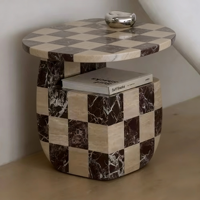 Table basse carrée moderne en travertin et marbre naturel Rosso Levanto, table à damier, table basse moderne en marbre, tables d'appoint