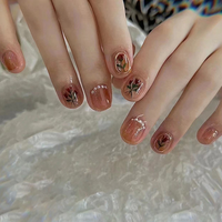 24 Uñas Postizas con Diseño 3D, Cristales y Diamantes, Decoración de Resina Rosa Kawaii con Dibujos Animados