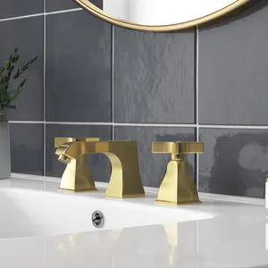Luxury CUPC NSF Gold Plated Bathroom Brass Mixer Tap Double Handle Wash Basin Faucet