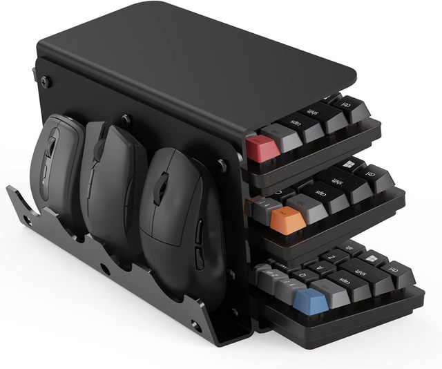 Yikola 3-Tier Black Acrylic Keyboard Mouse Storage Rack Desktop Organizer with Display Stand Frame Holder Gaming Keyboards Mice