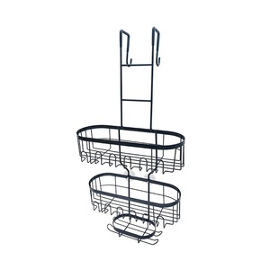 Support de Douche Mural Moderne Sans Perçage en Acier Inoxydable Étanche à Double Niveau avec Crochets et Grille de Drainage pour Salle de Bain - Product Image 1